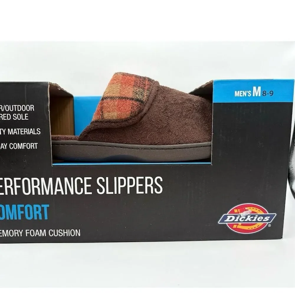 Dickies Men's Brown Plaid Slippers Size M (8-9) Memory‎ Foam Cushion